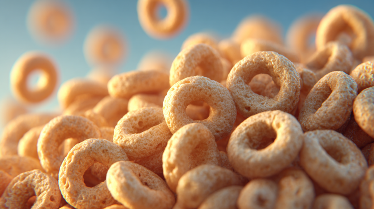Close-up of honey-colored cereal rings