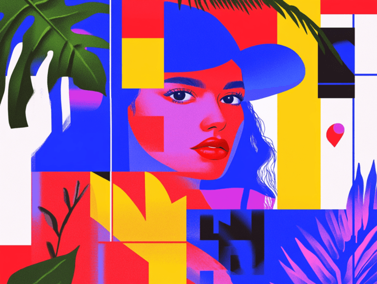 Colorful abstract portrait with tropical plants