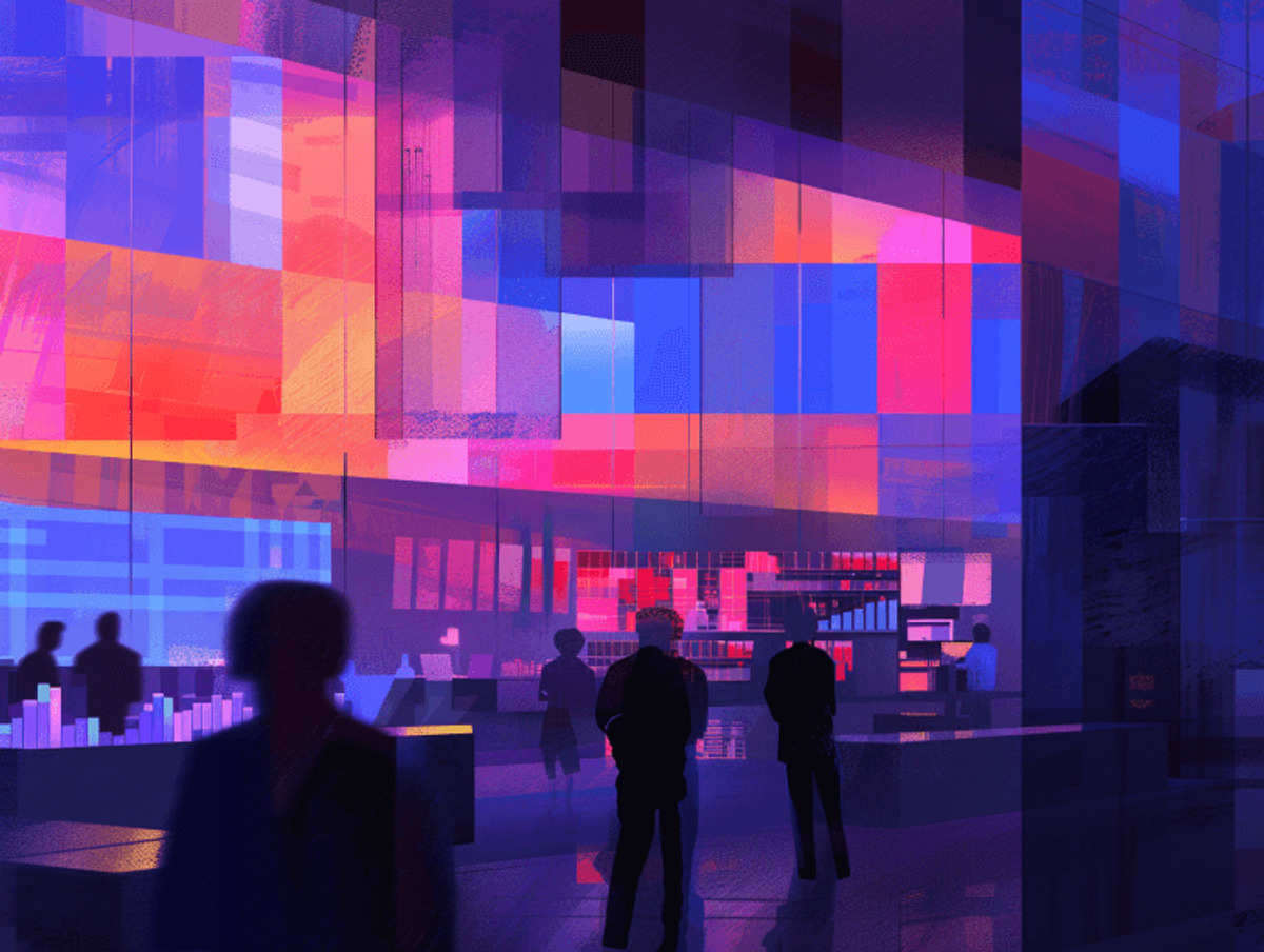 Abstract colorful cityscape with silhouettes