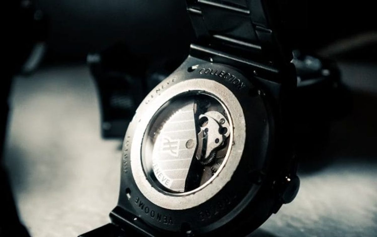 Close-up of watch's mechanical movement.