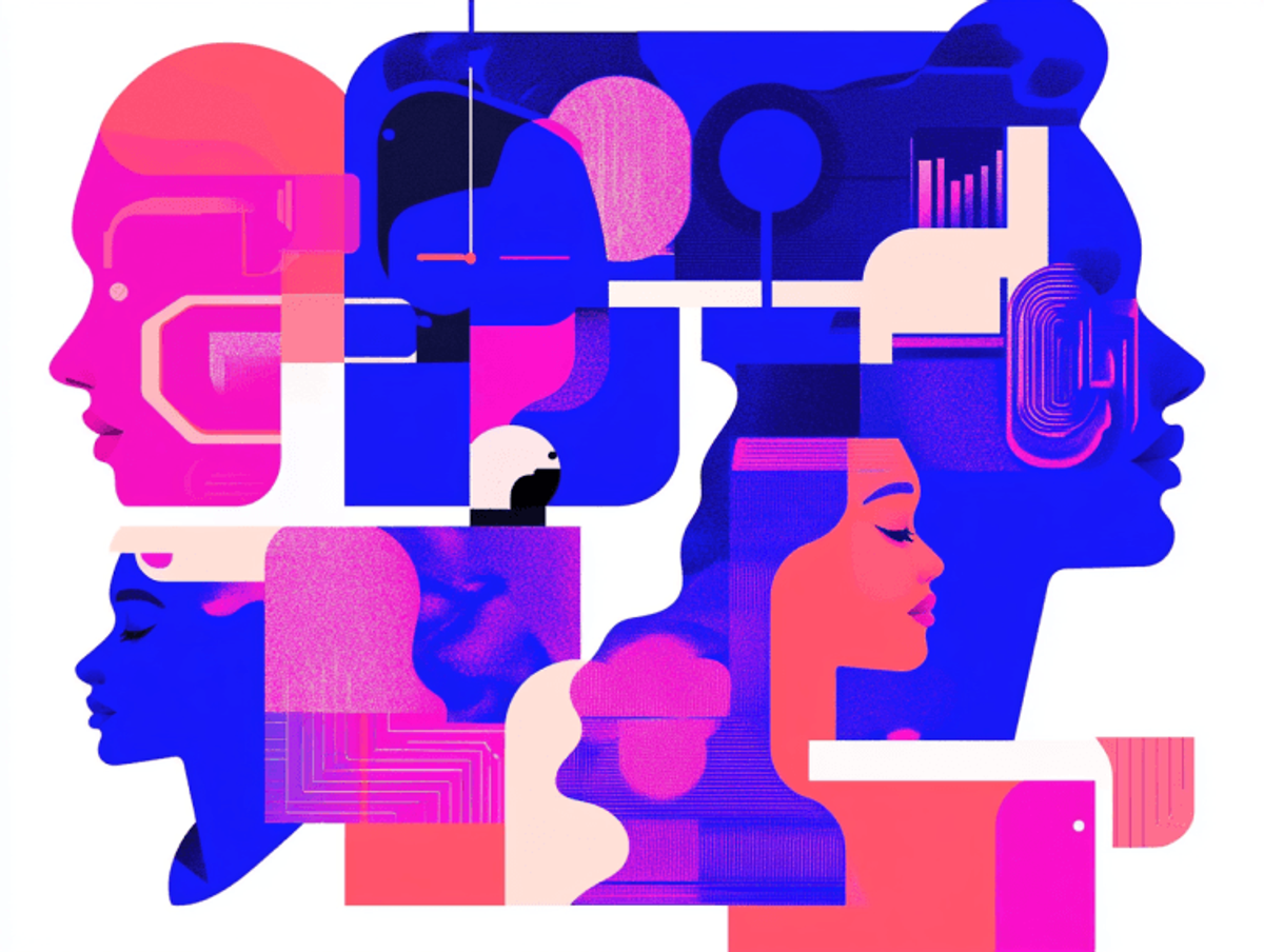 Colorful abstract human silhouette profiles art.