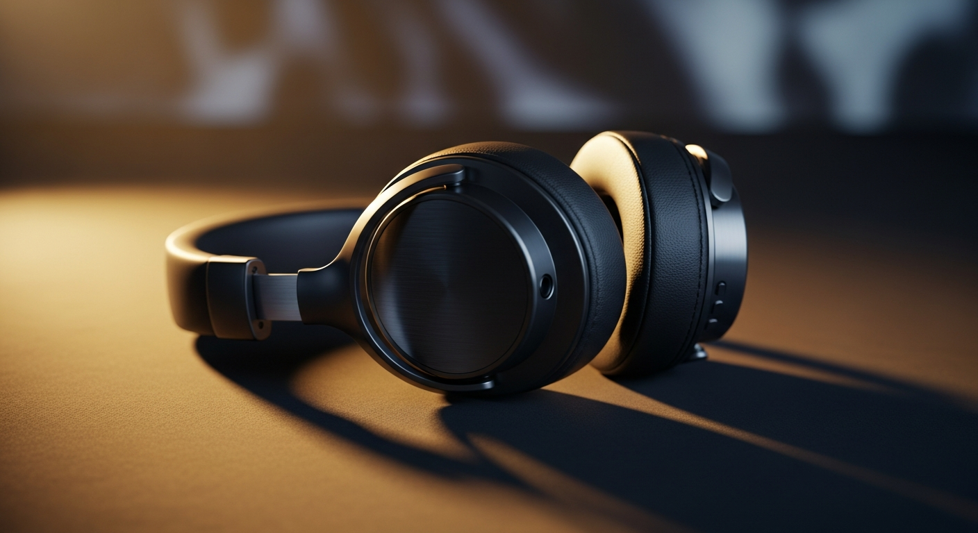 Premium headphones on dark surface with dramatic lighting - music streaming statistics