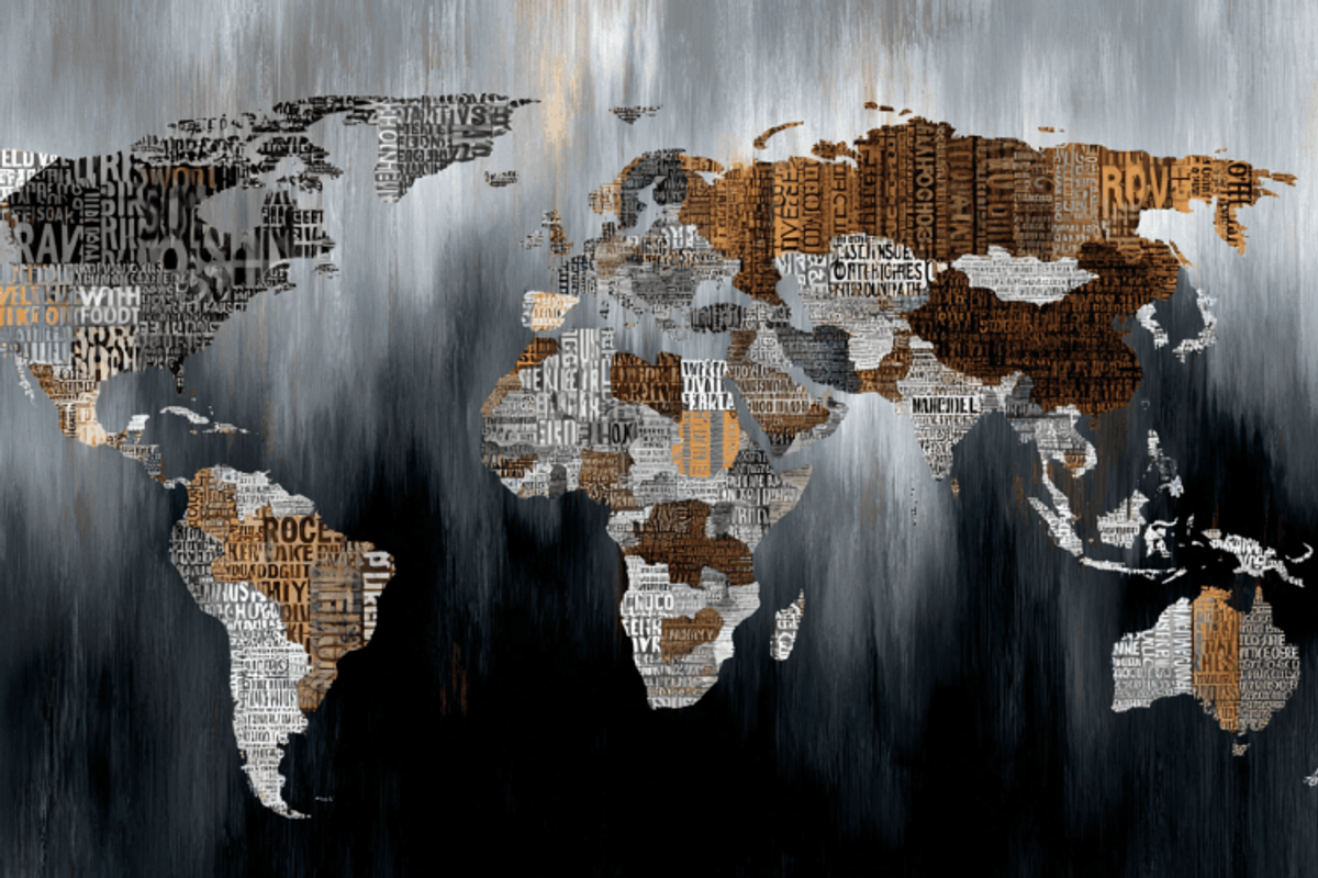 World map made from typography art