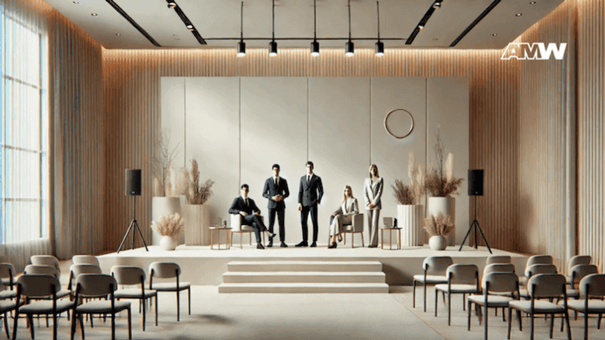 Modern conference room with panel discussion