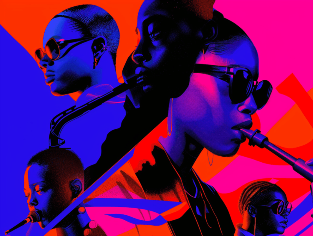 Colorful abstract silhouettes playing saxophone