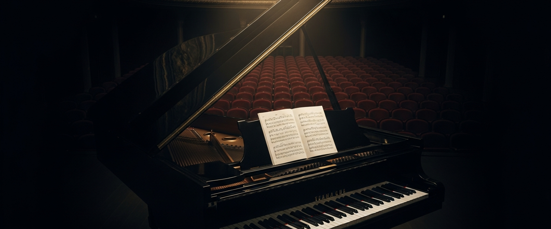 Classical music promotion with orchestral instruments in concert hall