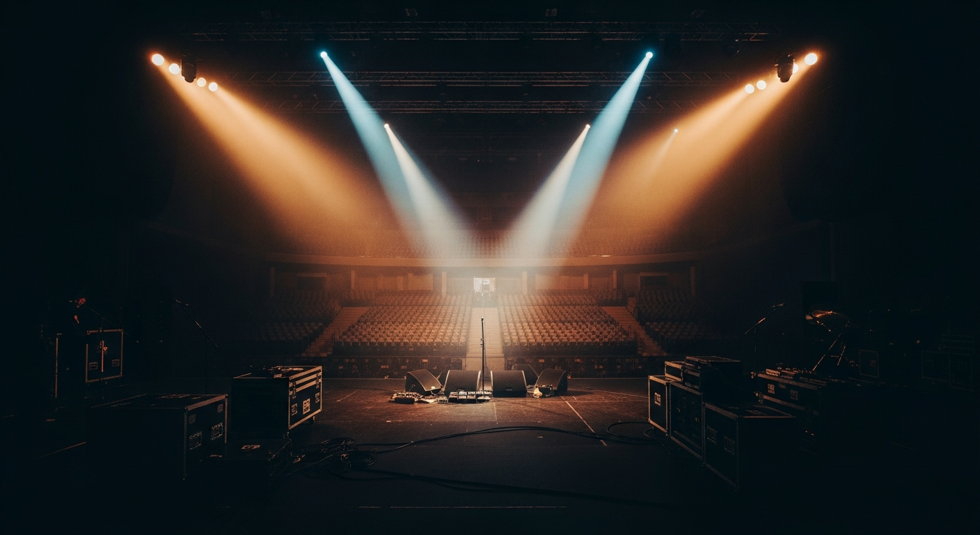 Entertainment marketing industry with dramatic stage lighting and production setup