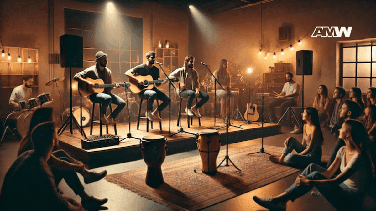 Band performing live music for seated audience