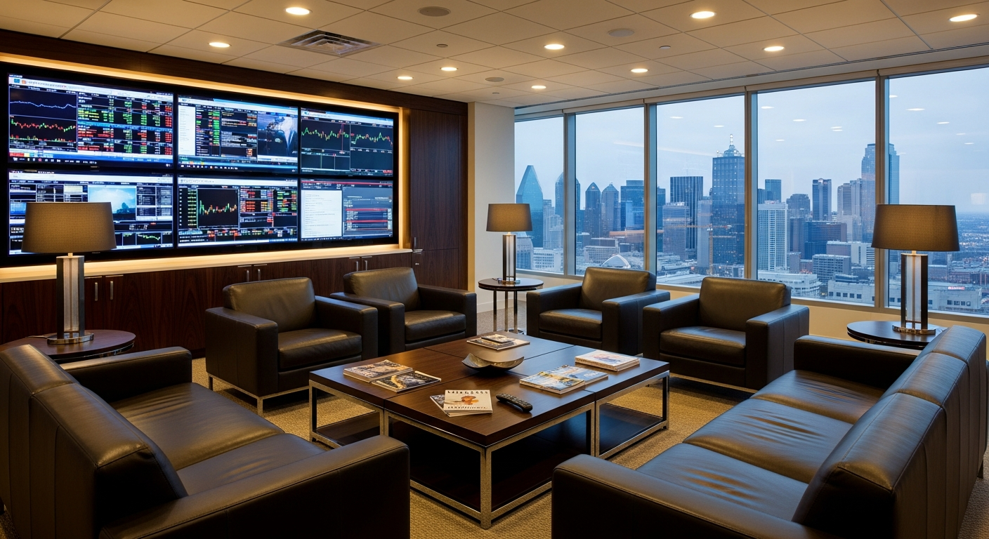 Executive suite with Dallas skyline views for corporate investor strategy