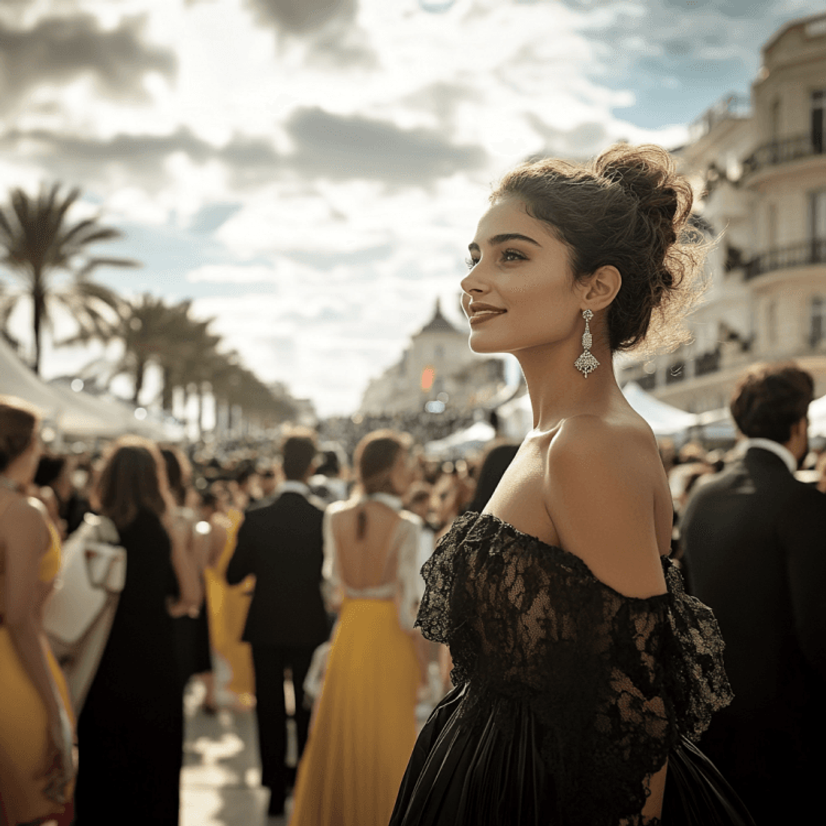 Woman in elegant dress at outdoor event