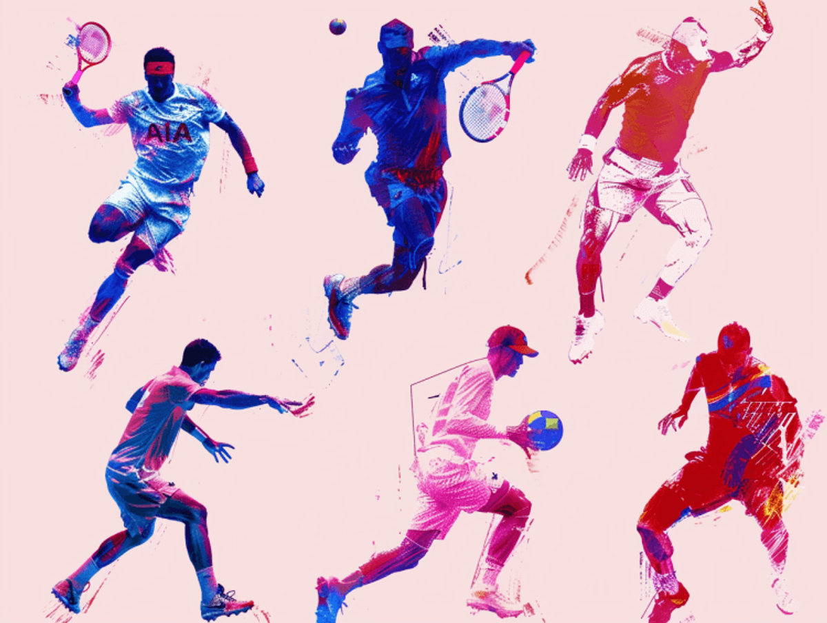 Dynamic athletes in motion, colorful illustration