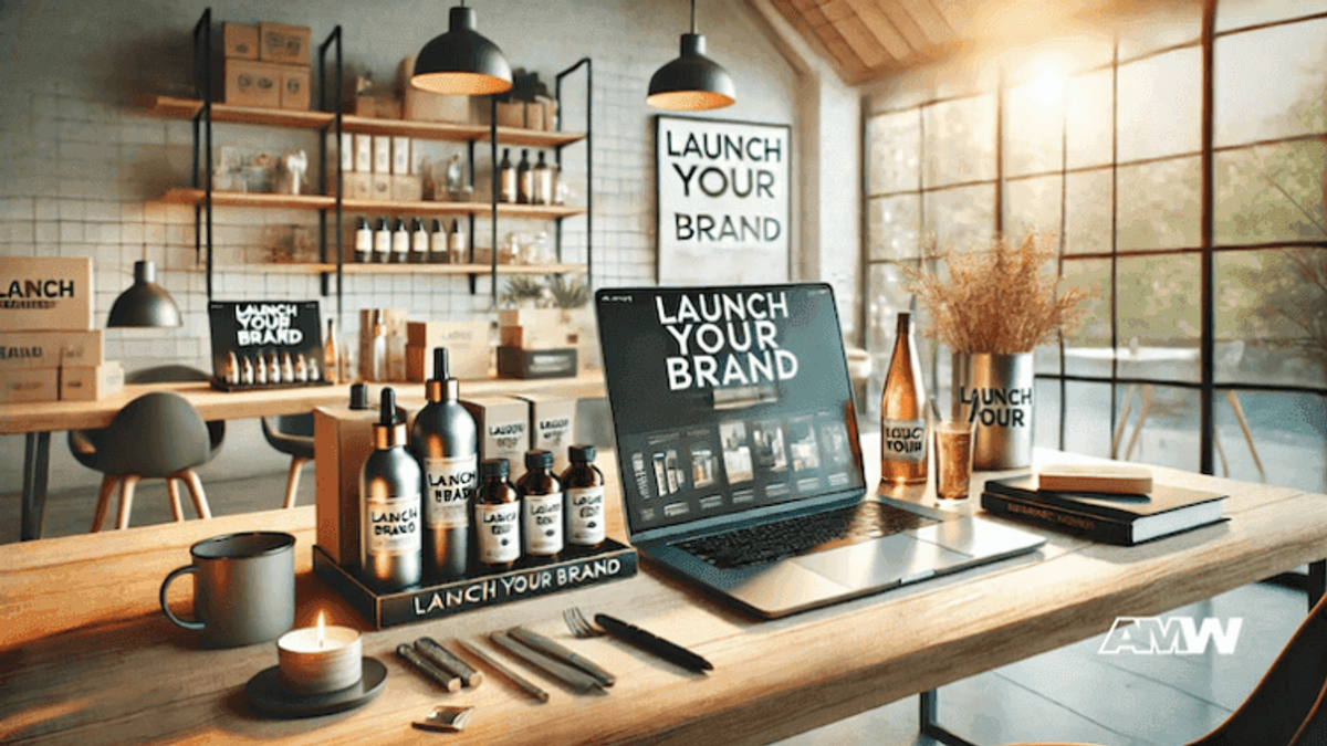 Launch your brand products on a wooden desk.