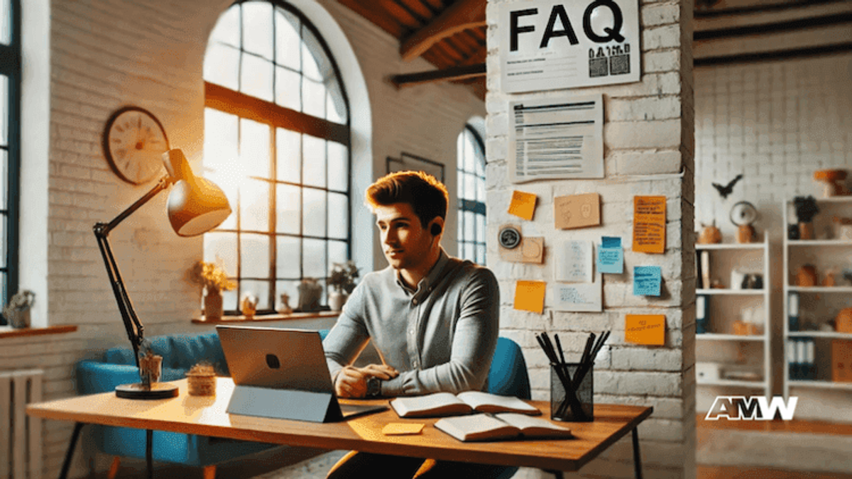 Man working at desk in modern office.