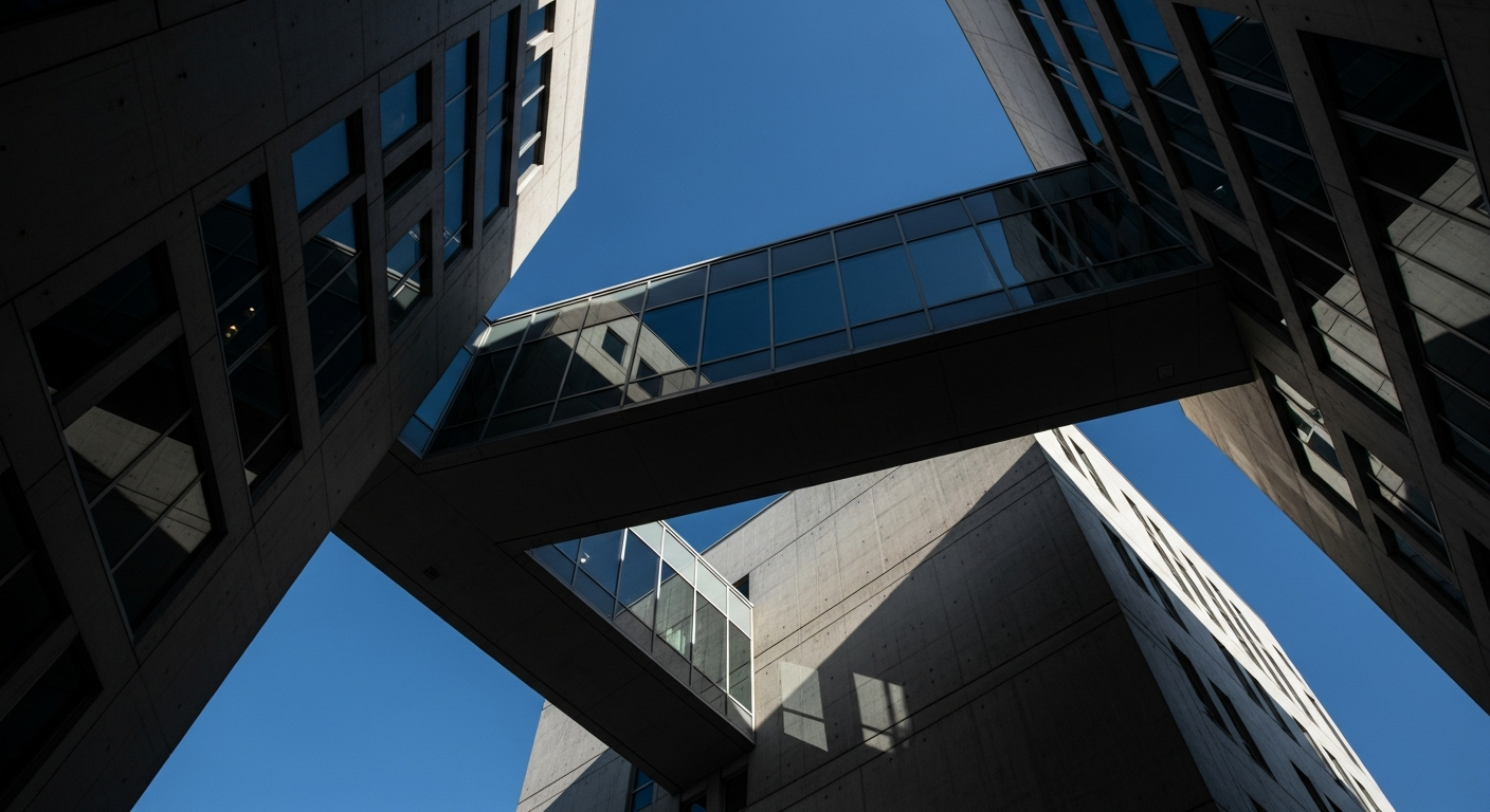 Interconnected modern architecture representing link building strategy