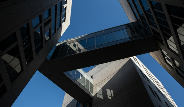 Interconnected modern architecture representing link building strategy