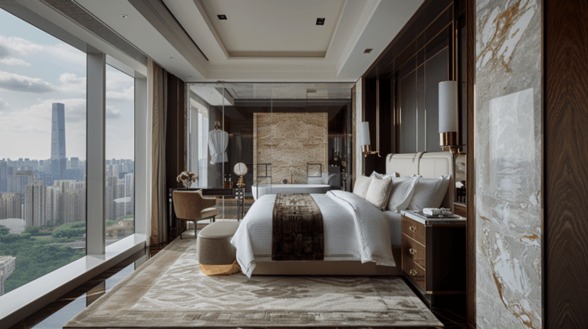 Luxurious hotel room with city view