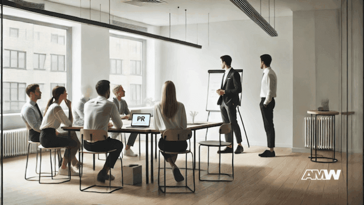 Business meeting presentation in modern office.