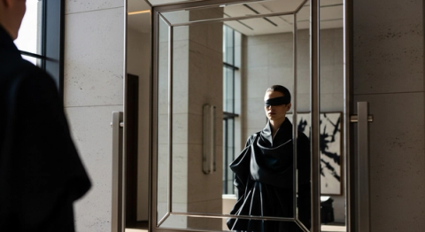 Editorial portrait reflected in mirror