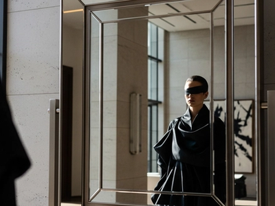 Editorial portrait reflected in mirror