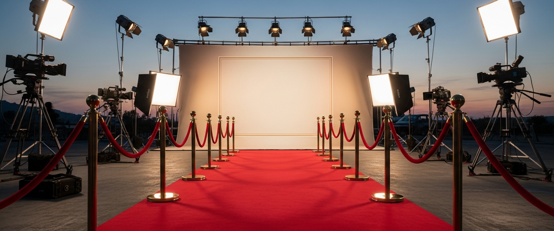 Elegant film premiere red carpet setup with professional lighting and press backdrop