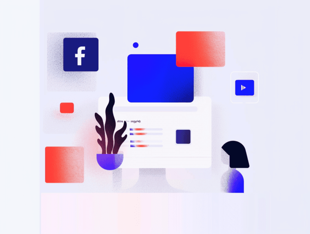 Abstract illustration of computer screen with social media icons.