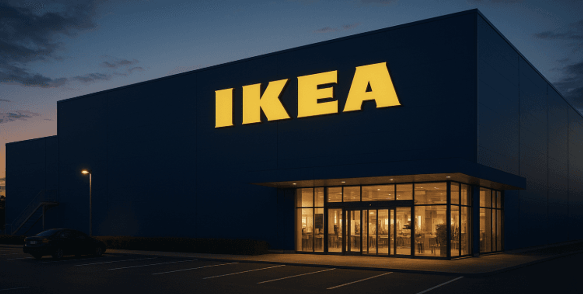 IKEA building exterior at night
