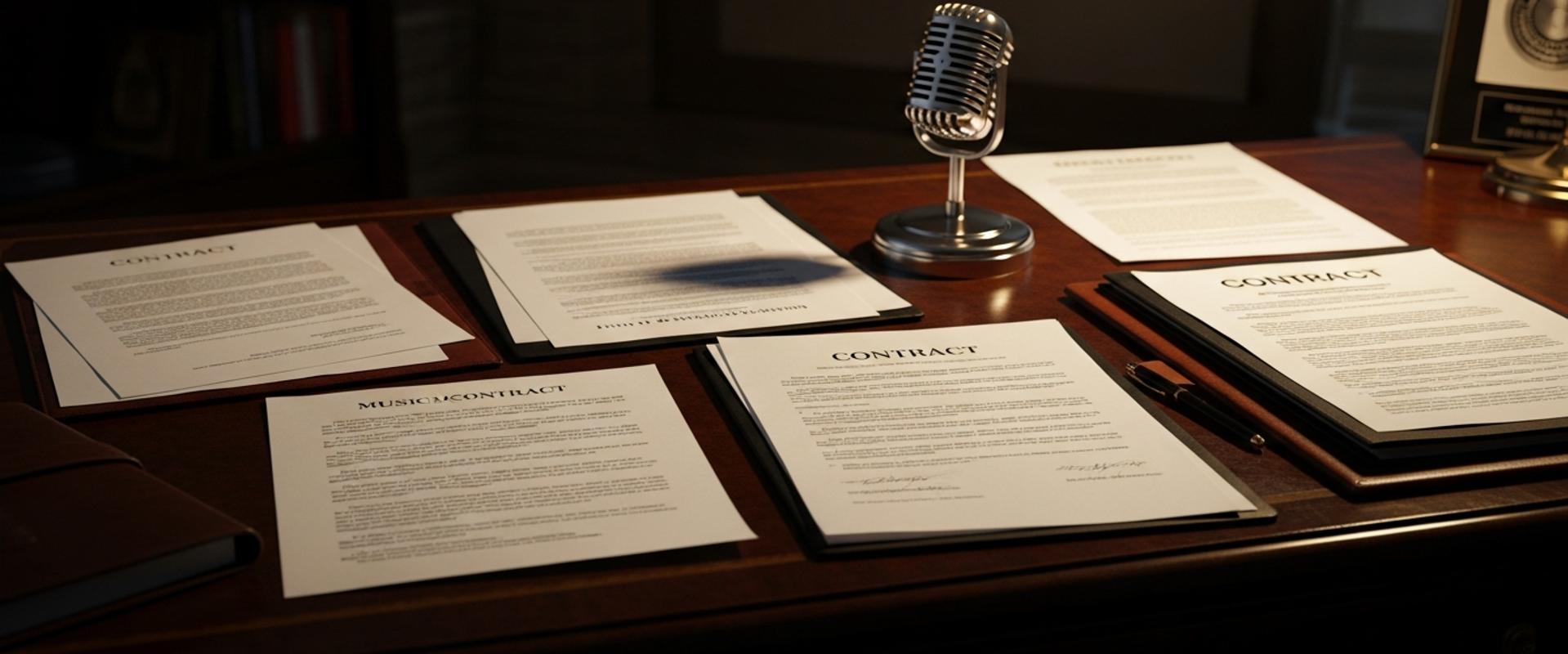 Music licensing strategy documents in professional office setting