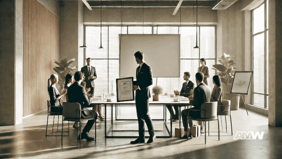 Business meeting with presentation in modern office.