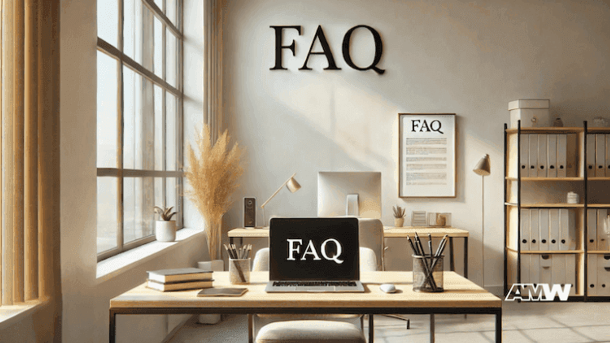 Office with FAQ displays and computer