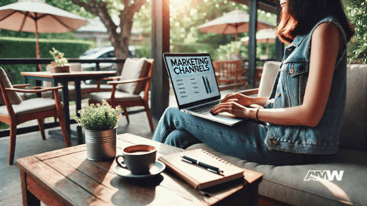 Person working on marketing channels on laptop