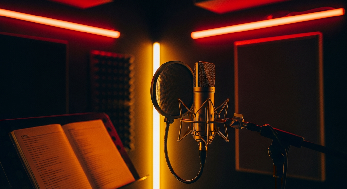 Hip hop music promotion with urban studio and microphone