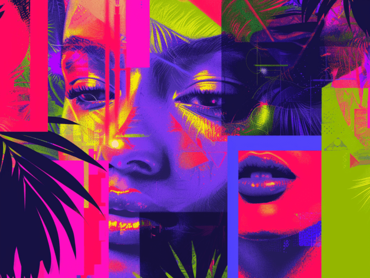 Colorful abstract portrait with geometric elements.