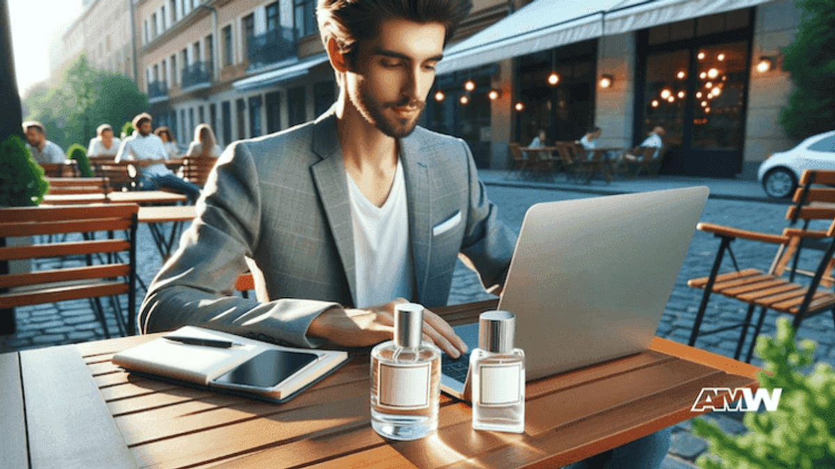 Man working on a laptop outdoors.
