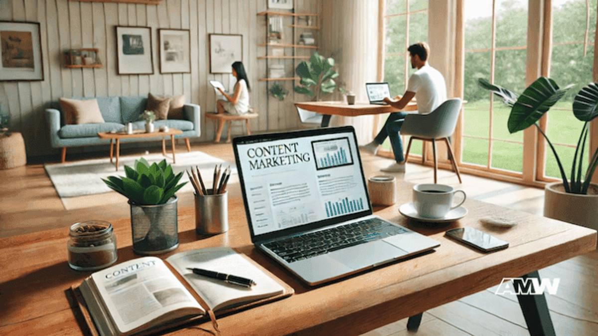 People working on content marketing in modern office