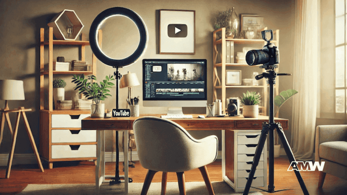 Home office with video recording setup