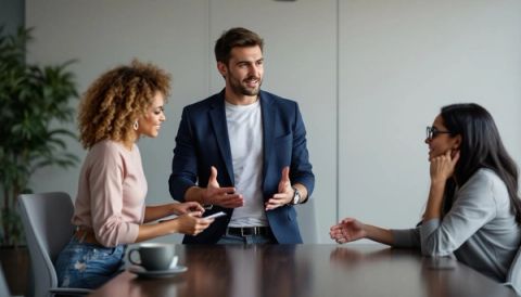 Marketing team discussing content marketing strategies that drive results