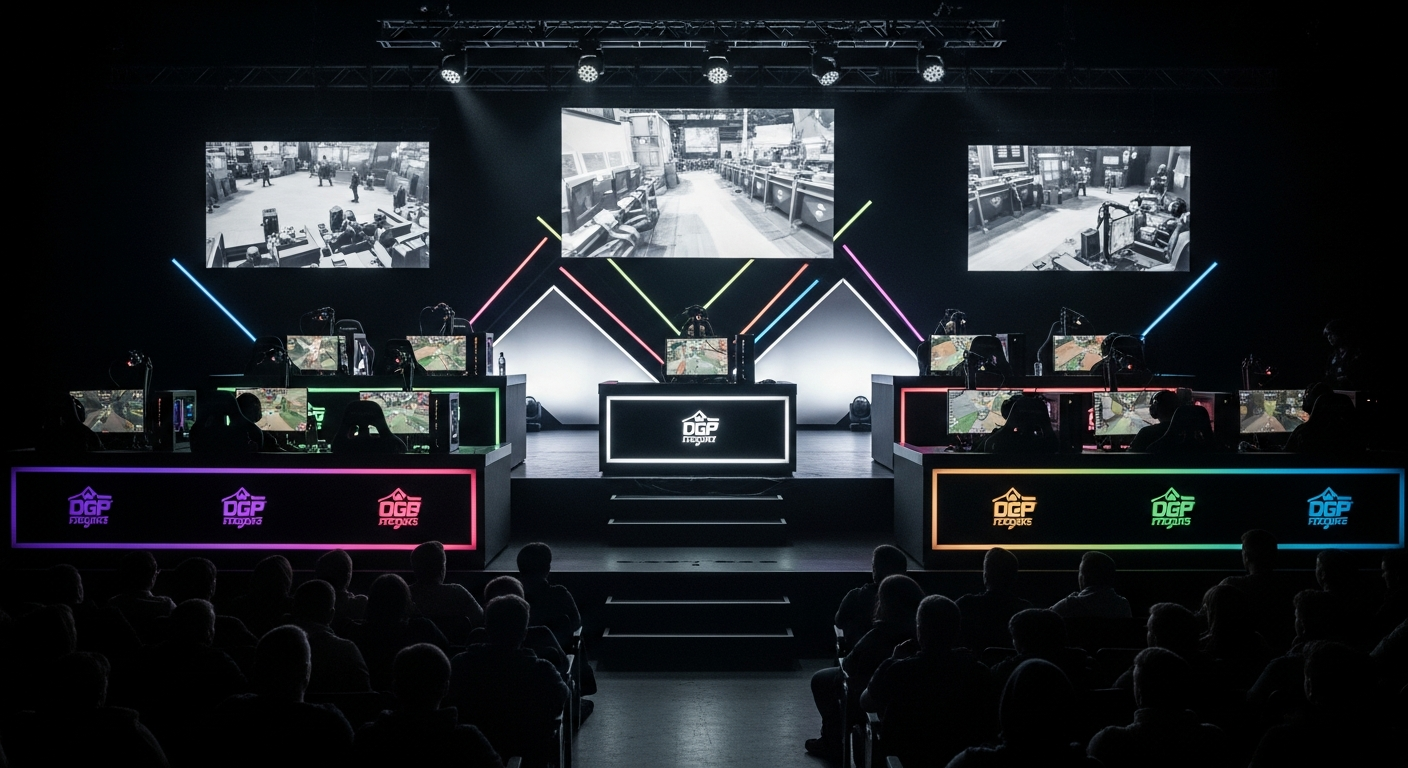 Gaming and esports event production with professional tournament setup, stage lighting, and pro gaming equipment