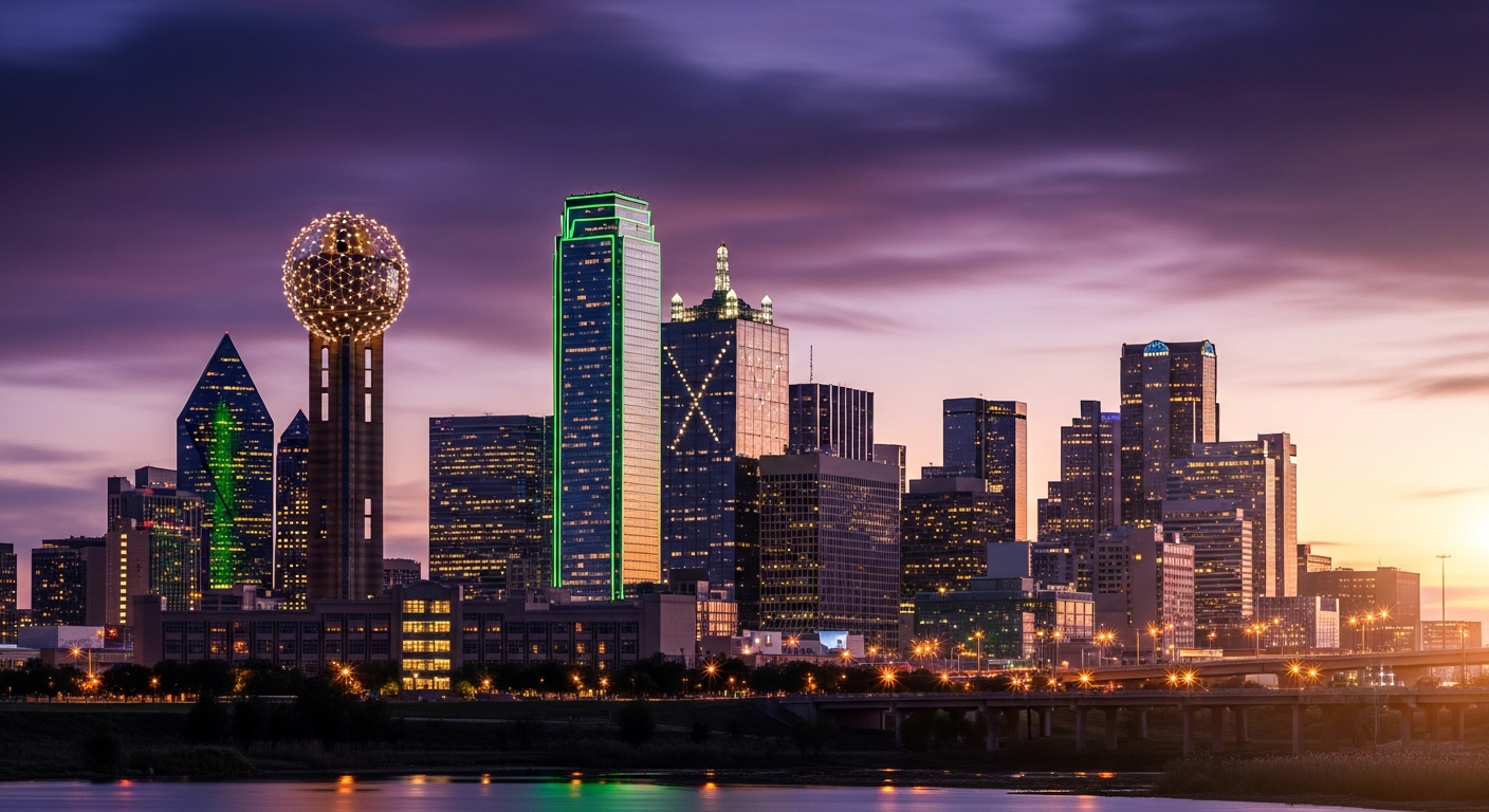 Dallas skyline at twilight with Reunion Tower