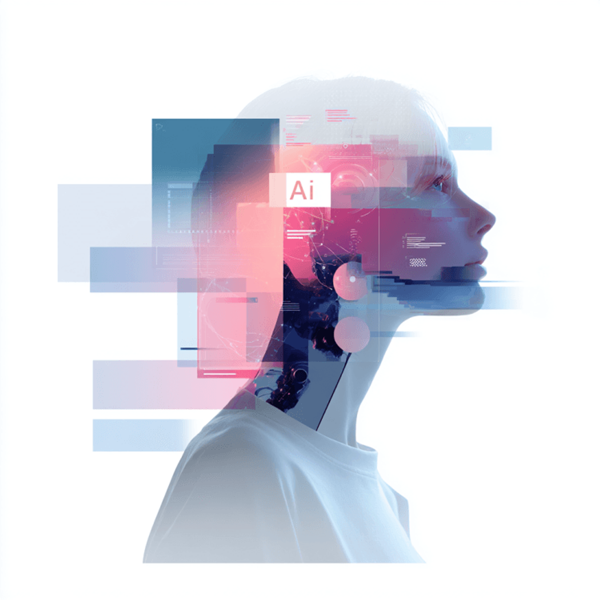 Artificial intelligence concept with human head silhouette.