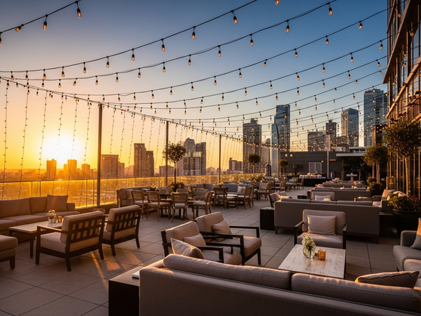 Event management services - premium outdoor terrace at golden hour