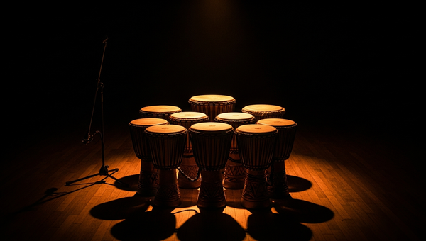 Afrobeats music promotion with vibrant percussion instruments