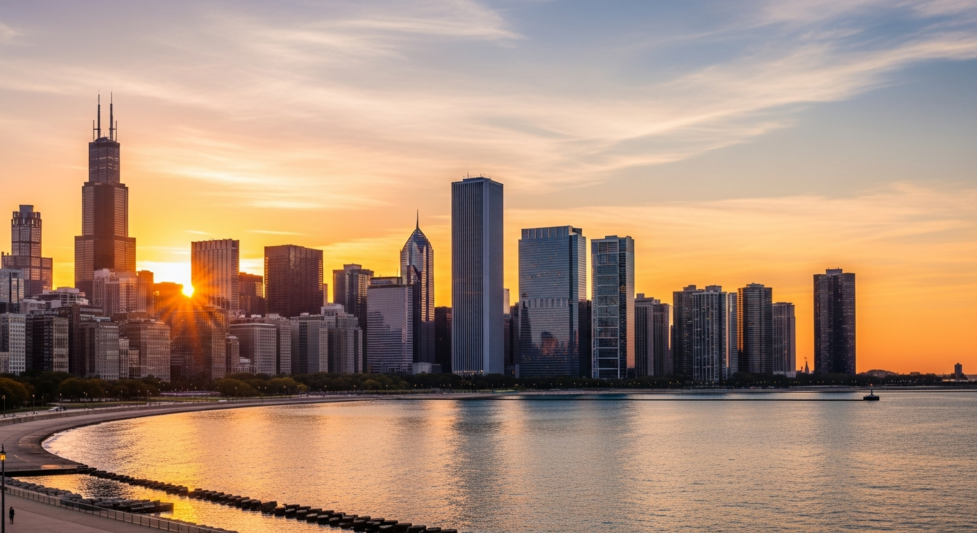 Personal branding services in Chicago - Chicago skyline at golden hour