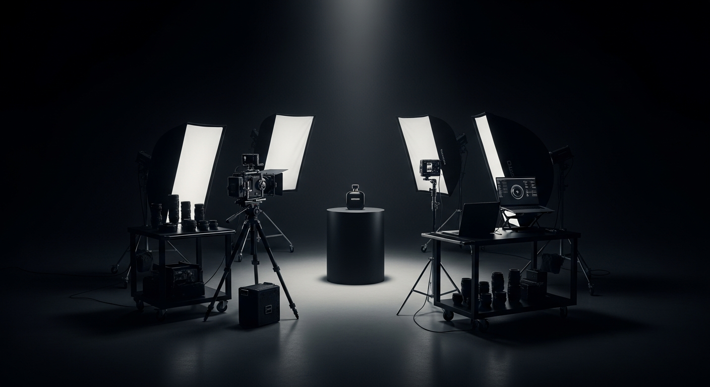 Luxury brand content studio with professional lighting setup