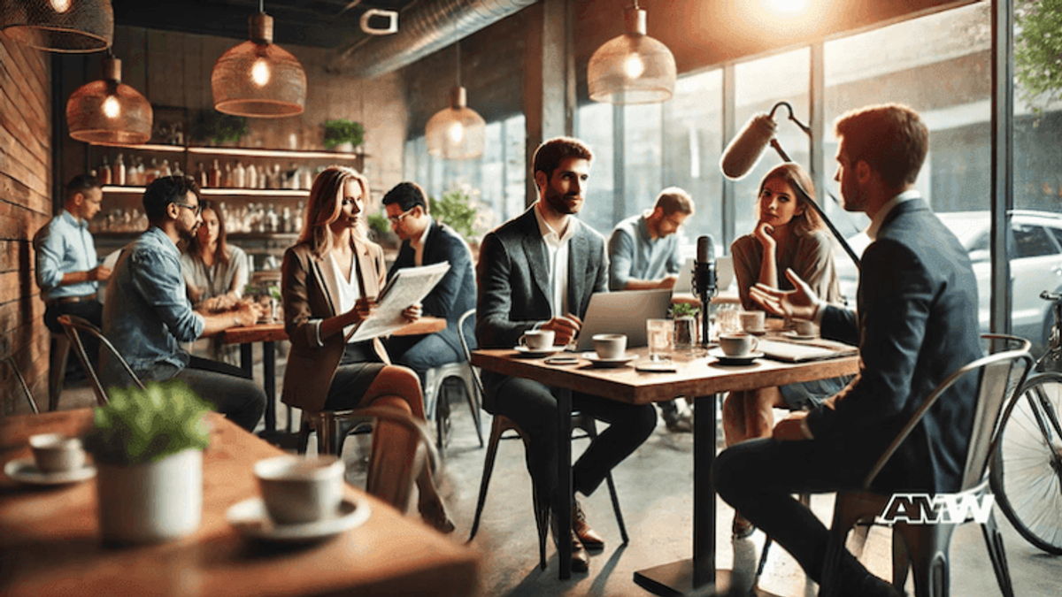 People in a modern café having discussions