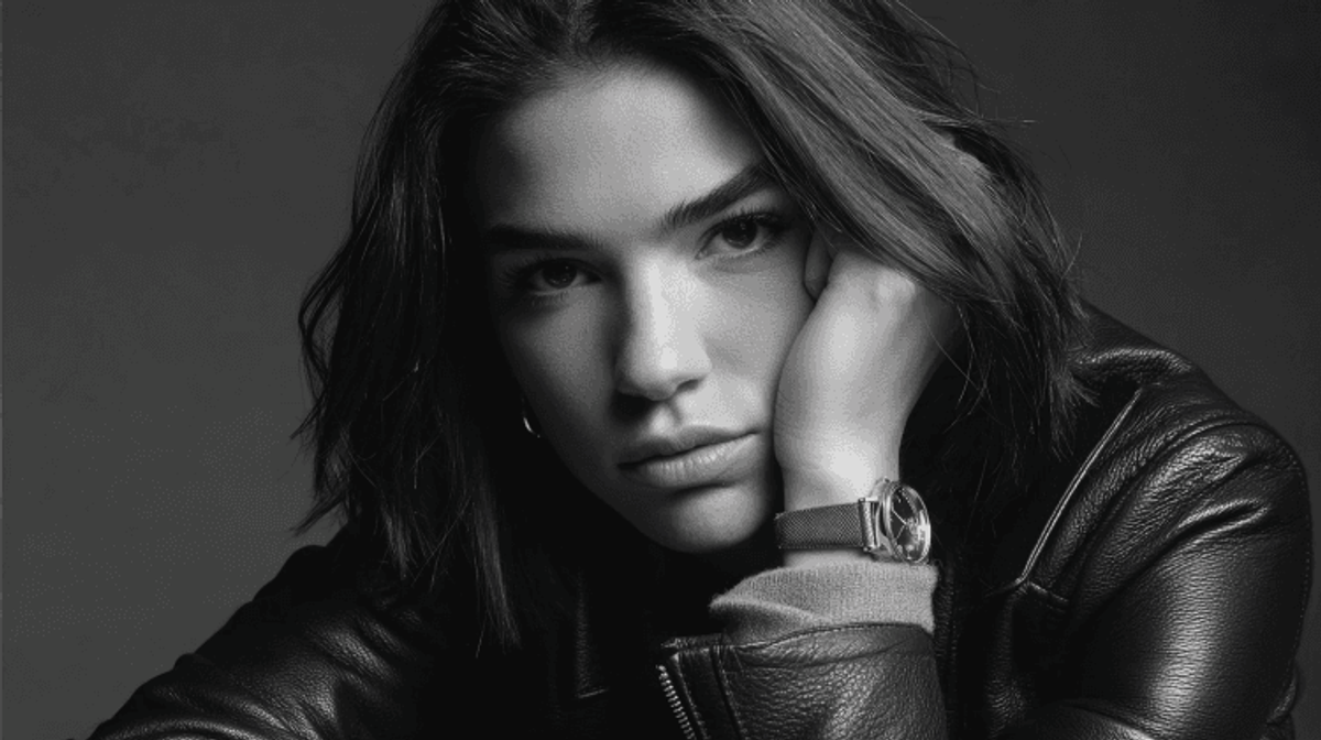 Person in leather jacket with thoughtful expression.