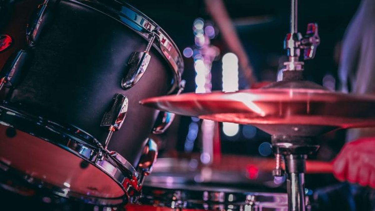 Close-up of drum set during performance