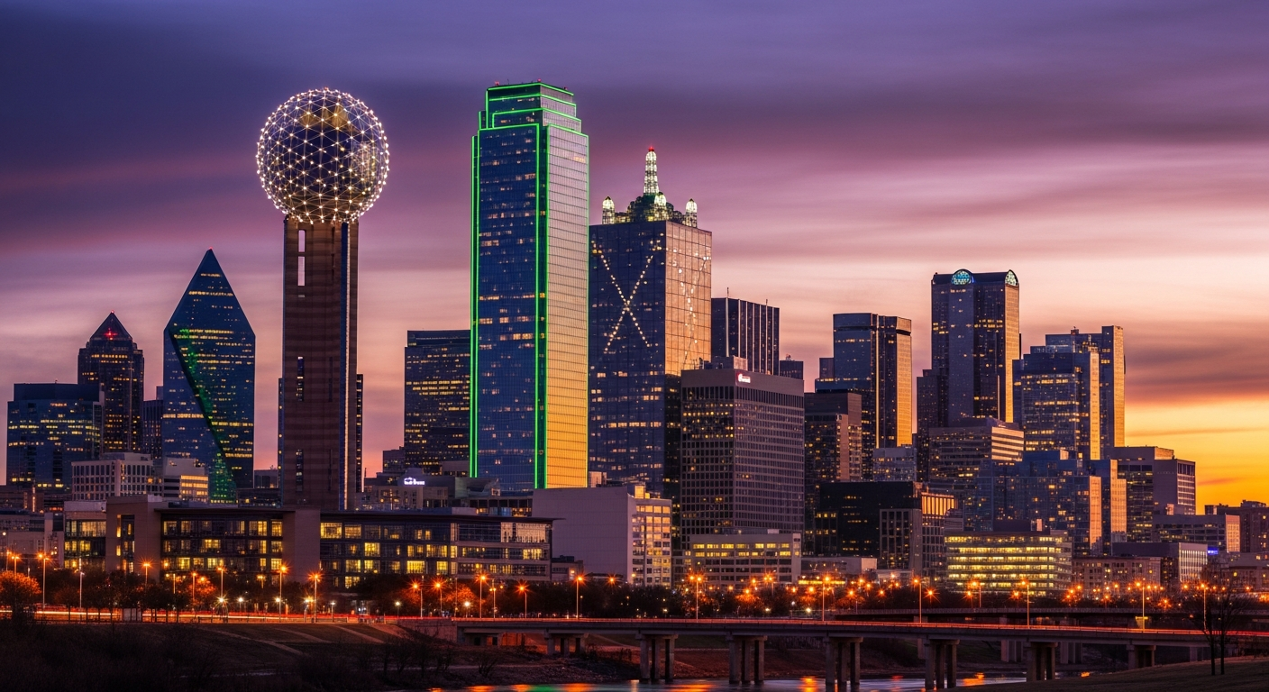 Dallas skyline at twilight with Reunion Tower - Investor Relations in Dallas