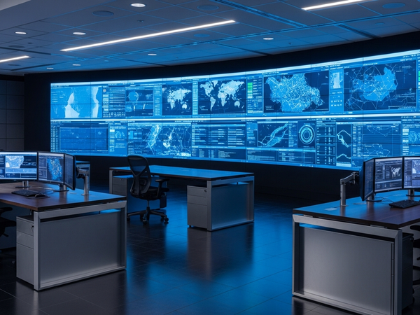 Crisis PR services - corporate command center with monitoring screens