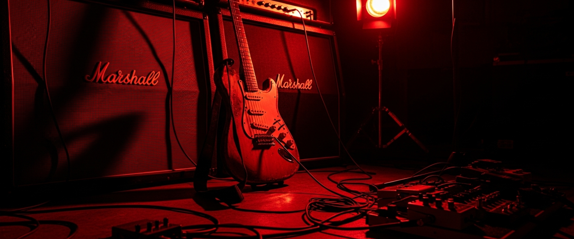 Metal and punk music promotion with electric guitar and amplifiers