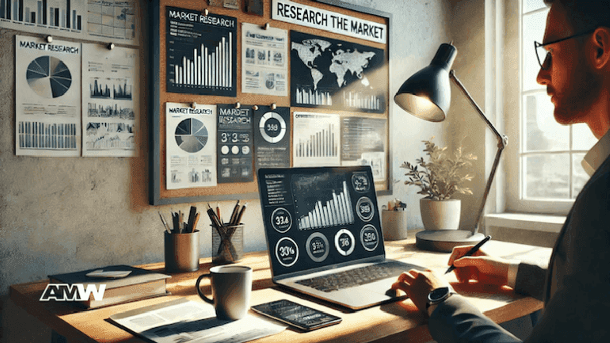 Person analyzing market research data at desk.